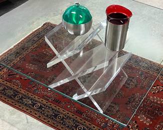 Triple X lucite and glass top cocktail table