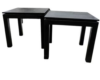 Pair of grasscloth or linen wrapped Parsons side tables; sold 2x the money