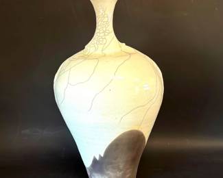 Contemporary Raku-fired ceramic art pottery bottleneck vase