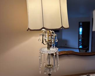 Hollywood Regency Brass & Crystal Chandelier Table Lamp