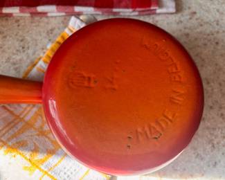 Descoware Belgium Orange Flame Enameled Cast Iron Sauce Pan