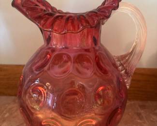 Cranberry Coin Dot Pitcher with Ruffled Rim
