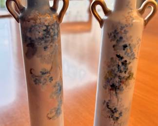 Pair of Leonard Vienna Hand Painted Floral Porcelain Bud Vases