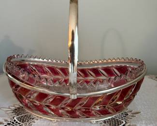 Ruby Red Cut-to-Clear Glass Basket