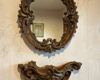 French Rococo Style Wall Mirror & Matching Wall Pocket