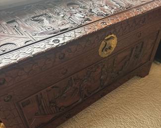 Chinese Carved Camphor Wood Chest
