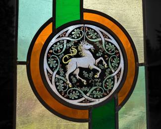 Stained Glass Window Panel with Unicorn Design