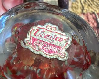 Ucagco Japan Red & Clear Art Glass Paperweight