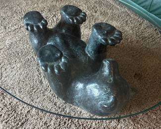 Sculptural Bear Glass Top Coffee Table