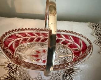 Ruby Red Cut-to-Clear Glass Basket