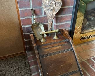Victorian Mahogany Coal Box, Embossed Copper Plate Fireplace Bellow