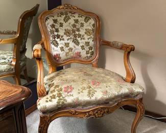 French Louis XV Style Floral Uphostered Arm Chair