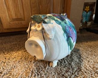 Studio Pottery Pig Wearing a Cowboy Hat Piggy Bank