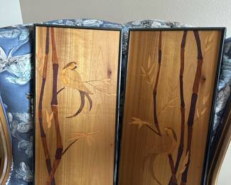 Pair of Framed Marquetry Bamboo Design Wall Art Panels