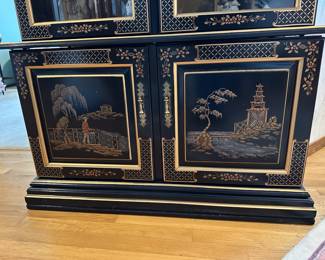 Chinese Chippendale Black Lacquered China Cabinet