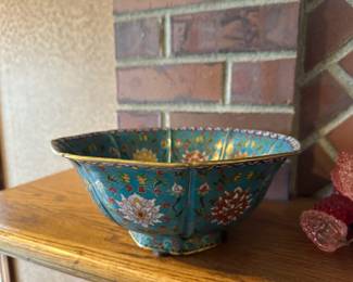 Chinese Turquoise Floral Cloisonné Bowl