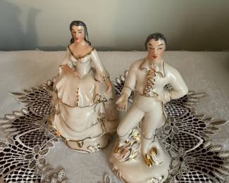 Pair of Porcelain Colonial Lady & Gentleman Figurines