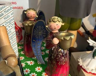Wendt & Kühn Erzgebirge German Folk Art Wooden Angel Candle Holders