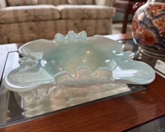 Swirled Aqua and White Murano Style Trinket Dish