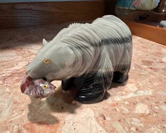 Hand-Carved Stone Polar Bear Sculpture