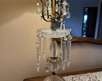 Hollywood Regency Brass & Crystal Chandelier Table Lamp