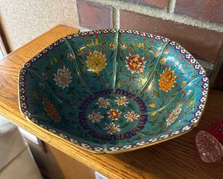 Chinese Turquoise Floral Cloisonné Bowl
