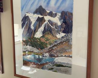 Framed & Matted Mountain Landscape Watercolor Painting by HC LueKen
