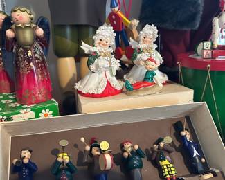 Pair of Napco Christmas Angel Figurines, Erzgebirge German 6-Piece Band Figurines