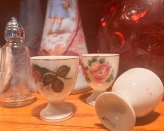 Japanese Floral Painted Porcelain Egg Cups