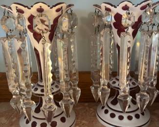 Circa 19th Century Pair of Bohemian Overlay Glass Lustres