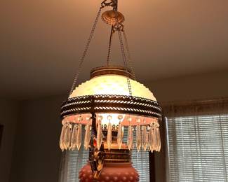 Victorian Style Hobnail Cranberry Satin Glass Chandelier