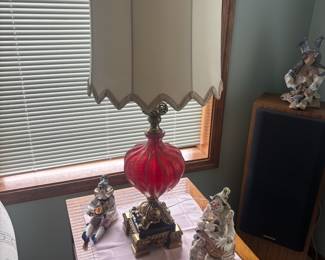 Ruby Red Swirl Glass Parlor Lamp