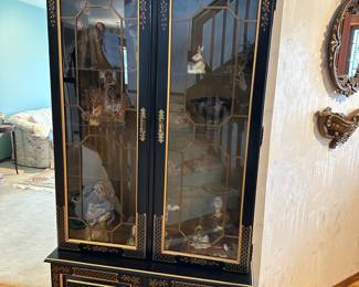 Chinese Chippendale Black Lacquered China Cabinet