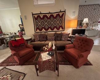 c.1890's RARE Hand Woven NAVAJO Rugs on walls, floor, and table and a pair of La-Z-Boy VERY NICE Rockers