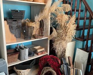 baskets & bins, wicker, woven vine, metal, plastic etc. storage. Christmas wreaths, dried decorative grasses