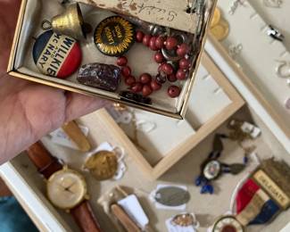 antique memorabillia, watches, pocket watches, pins, tags