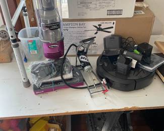 household items, new ceiling fan, vacuumes, small tools, kitchen sink faucet