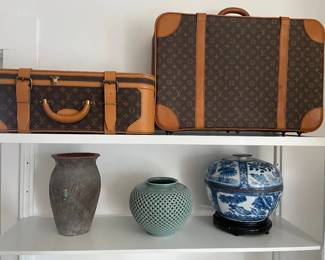 Louis Vuitton luggage, antique vase, Asian vases