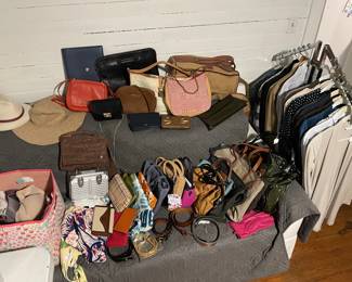Purses (designer and casual), hats, accessories, jackets and sweaters,