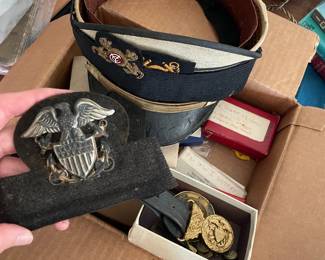 vintage military pins, badges, and buckles