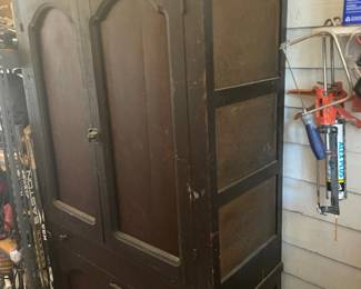 anitque wood and metal pie cabinet