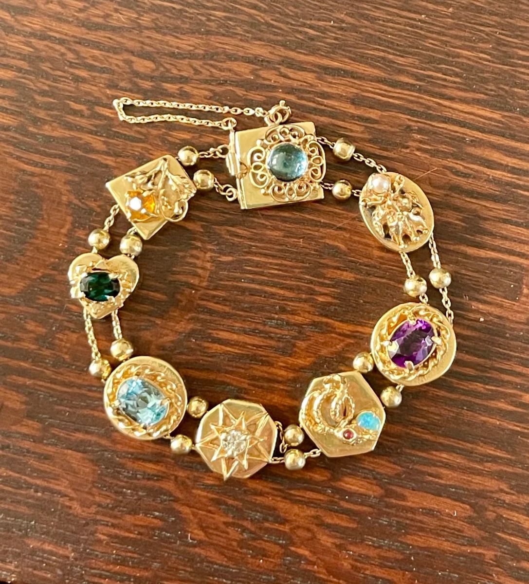 14k vintage slide charm bracelet