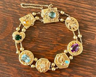 14k vintage slide charm bracelet