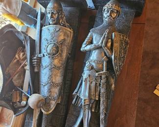 Pair of heavy resin knights sconces 
