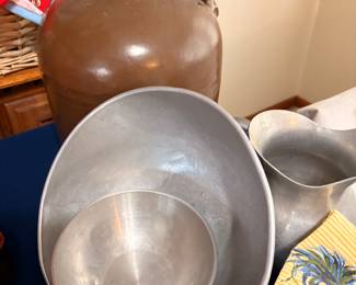 Crock and metal bowls