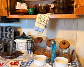 Pyrex dishes and glass canisters