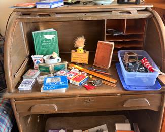 Roll top desk and office supplies