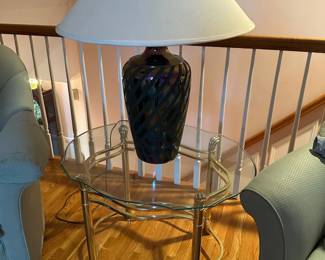 Brass & Glass Side Table, Lamp