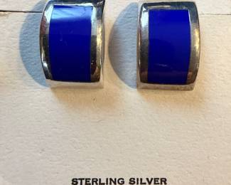 Rectangular Sterling  Earrings with Blue Stones