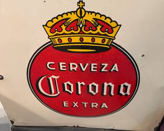 Cerveza Corona Extra large enamel sign on a stand alone bar measuring 32" wide, 43 " high and 22 inches deep $400.00